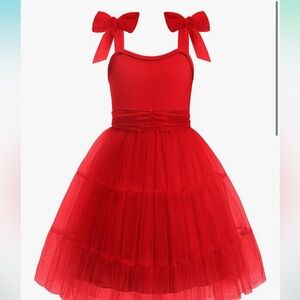 Red Tulle Dress with Bow Straps